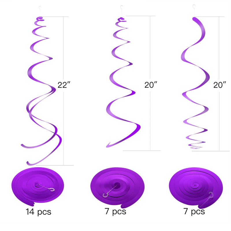 WEVEN Purple Party Hanging Swirl Decorations Plastic Streamer for Ceiling, Pack of 28 - Image 2
